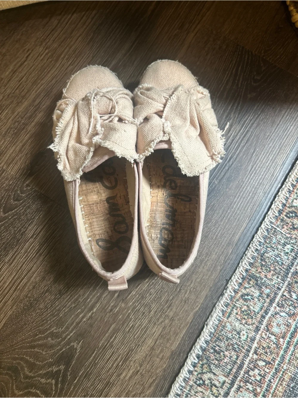 Sam Edelman Blush Canvas Distressed Ruffle Espadrille Flats Women’s Size 6.5